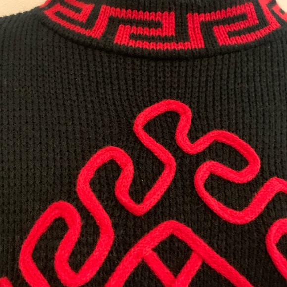 90s Vintage Fox Black and Red Patterned Cardigan - Picture 5 of 8